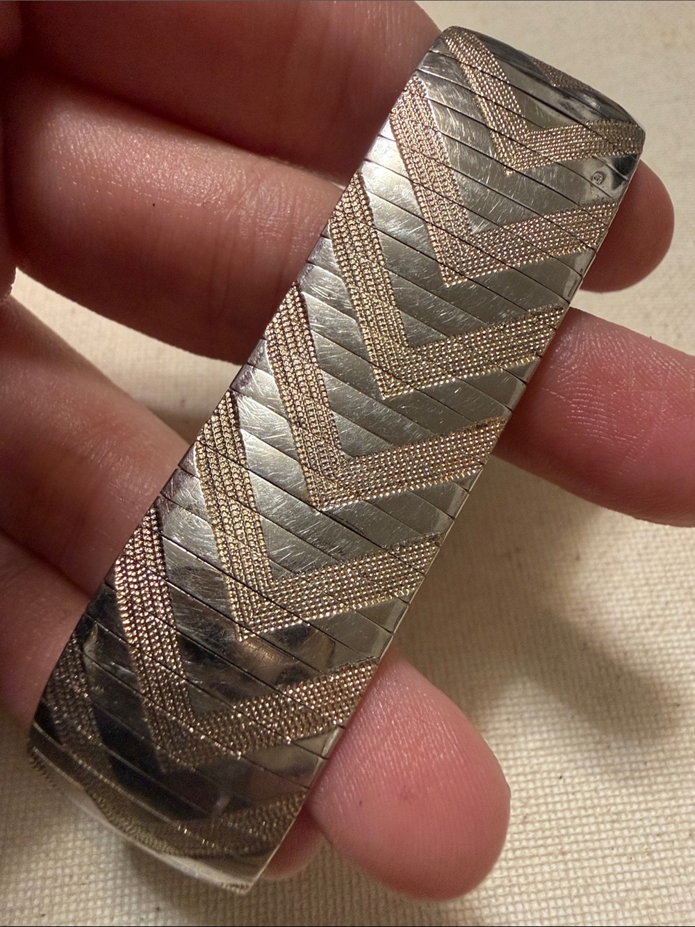 Sterling Silver 925 Two-Tone Chevron Bracelet